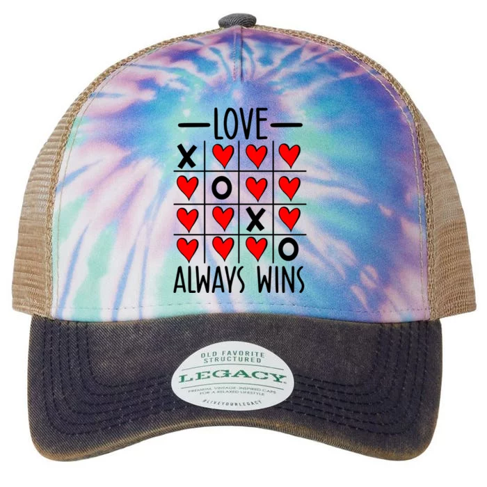 Valentine’s Day Love Always Wins Tictactoe Game Heart Gift Legacy Tie Dye Trucker Hat