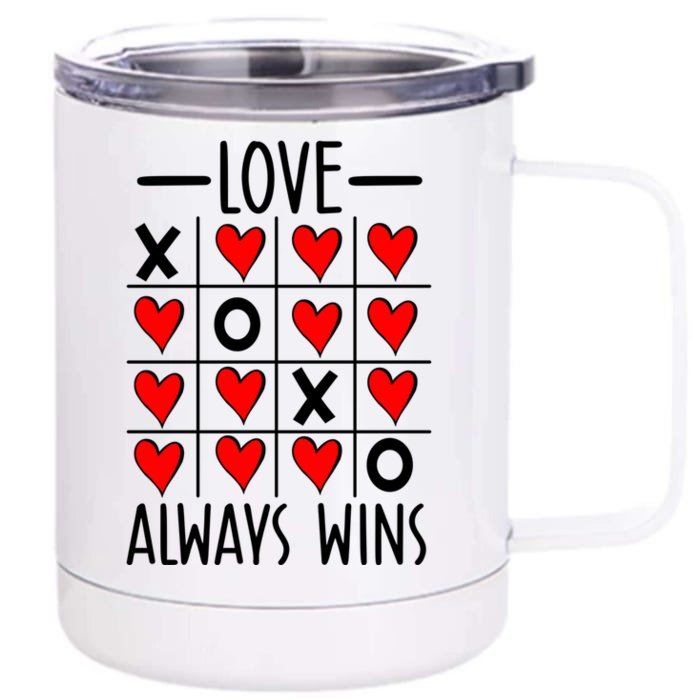 Valentine’s Day Love Always Wins Tictactoe Game Heart Gift Front & Back 12oz Stainless Steel Tumbler Cup