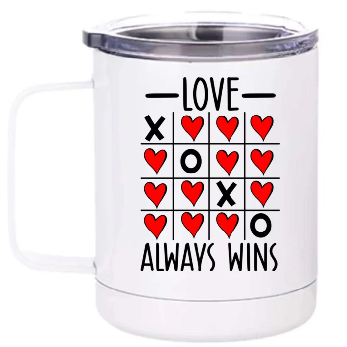 Valentine’s Day Love Always Wins Tictactoe Game Heart Gift Front & Back 12oz Stainless Steel Tumbler Cup