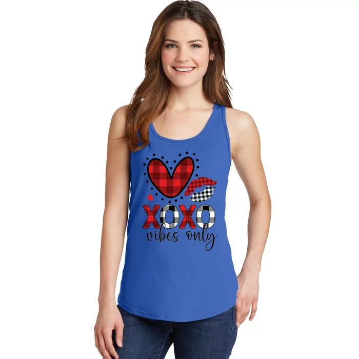 Valentines Day Love Xoxo Vibes Only Heart Buffalo Plaid Cute Gift Ladies Essential Tank