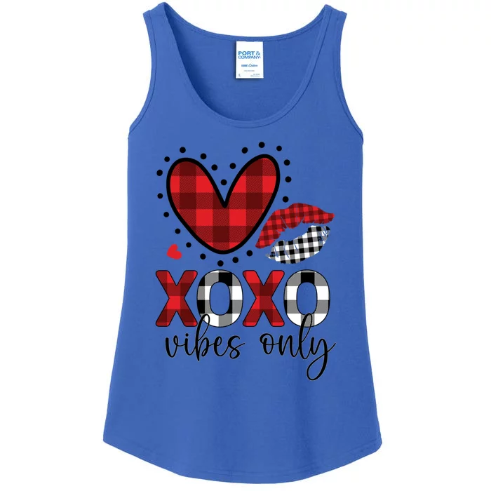 Valentines Day Love Xoxo Vibes Only Heart Buffalo Plaid Cute Gift Ladies Essential Tank