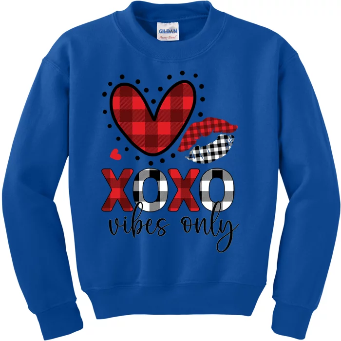 Valentines Day Love Xoxo Vibes Only Heart Buffalo Plaid Cute Gift Kids Sweatshirt