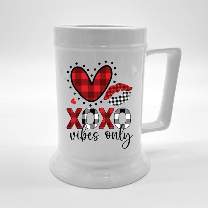 Valentines Day Love Xoxo Vibes Only Heart Buffalo Plaid Cute Gift Front & Back Beer Stein