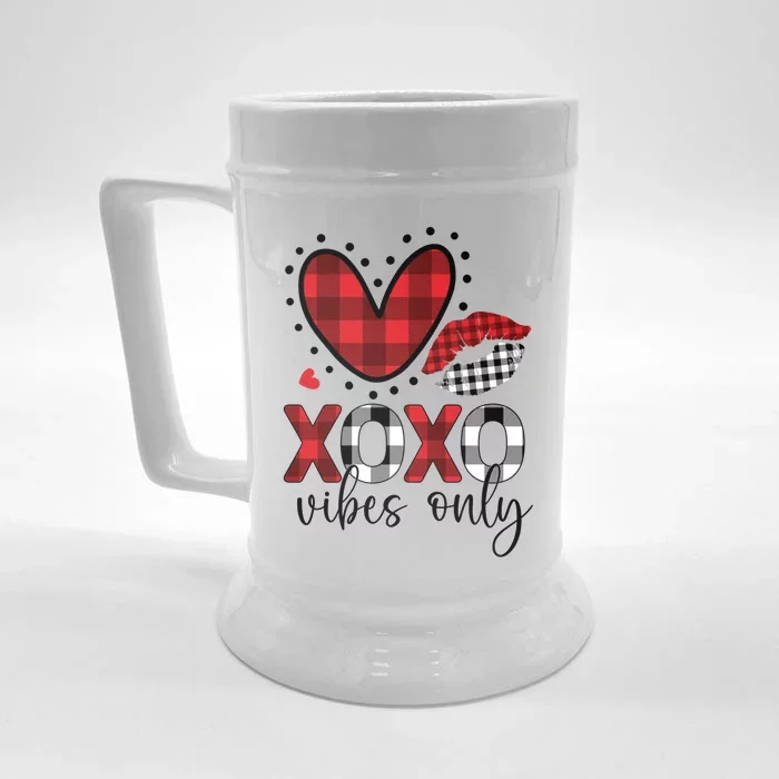 Valentines Day Love Xoxo Vibes Only Heart Buffalo Plaid Cute Gift Front & Back Beer Stein