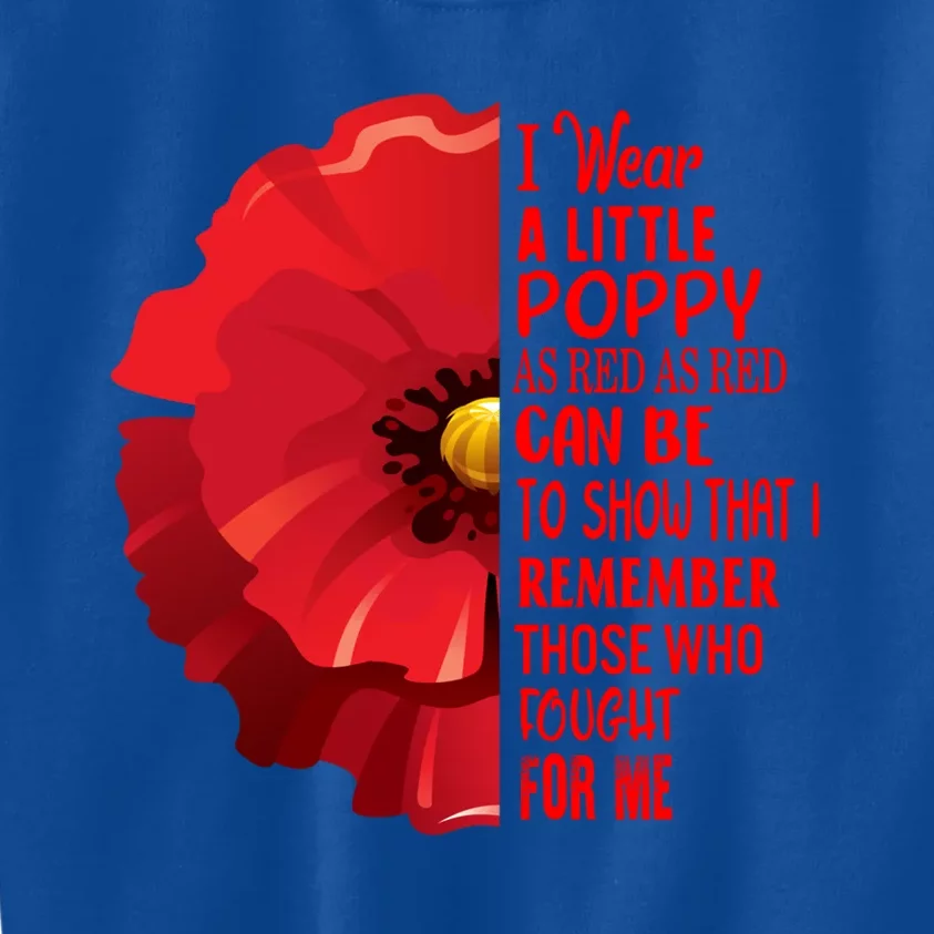 Veterans Day Lest We Forget Red Poppy Flower Usa Memorial Gift Kids Sweatshirt