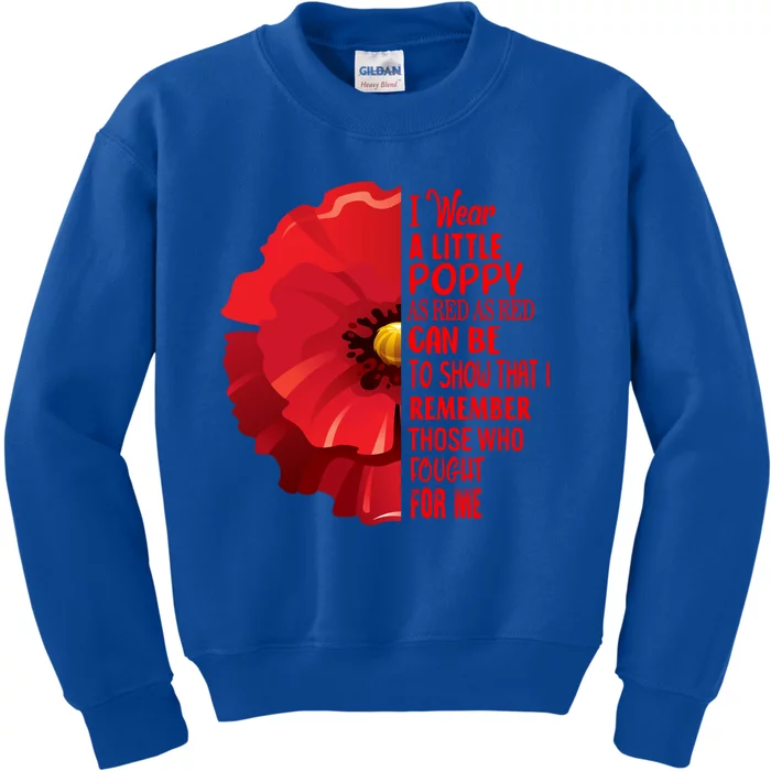 Veterans Day Lest We Forget Red Poppy Flower Usa Memorial Gift Kids Sweatshirt