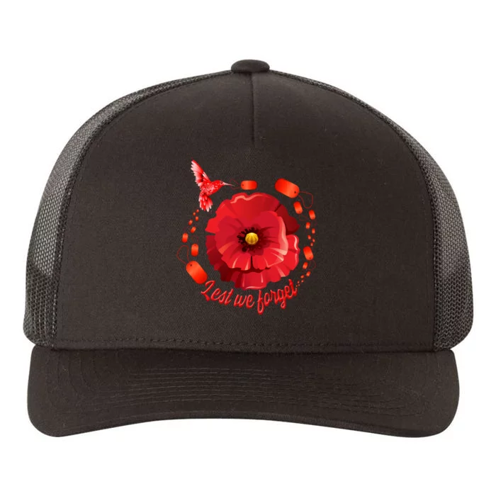 Veterans Day Lest We Forget Red Poppy Flower Usa Memorial Cool Gift Yupoong Adult 5-Panel Trucker Hat