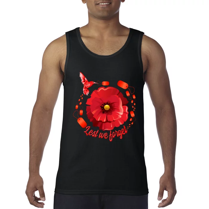 Veterans Day Lest We Forget Red Poppy Flower Usa Memorial Cool Gift Tank Top