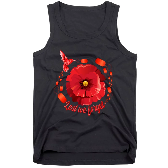 Veterans Day Lest We Forget Red Poppy Flower Usa Memorial Cool Gift Tank Top