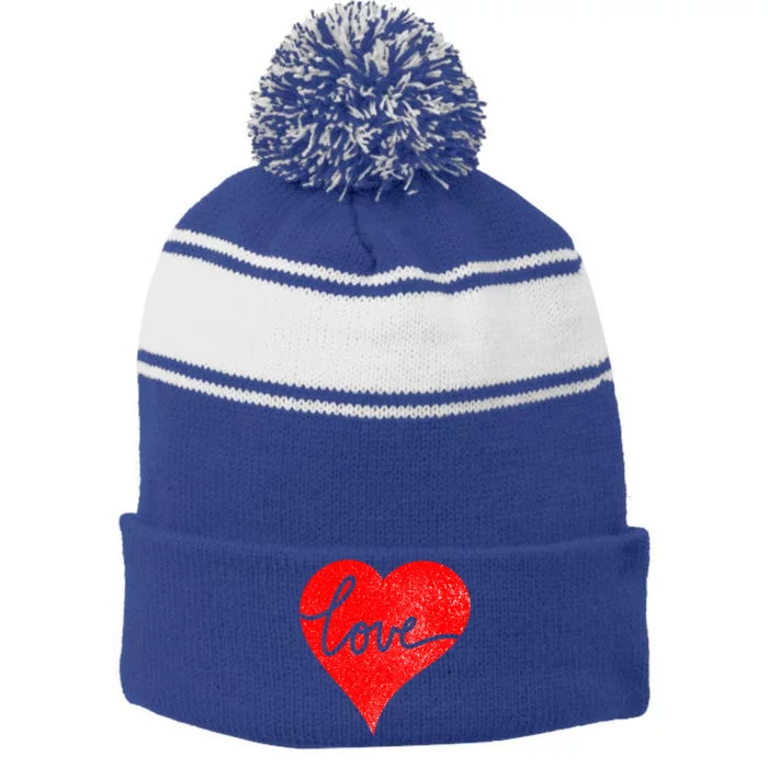 Valentine's Day Love Heart Cute Gift Stripe Pom Pom Beanie