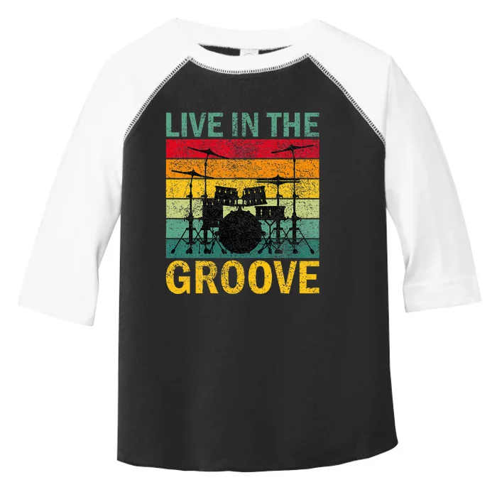 Vintage Drumkit Live In The Groove Retro Drummer Sunset Toddler Fine Jersey T-Shirt