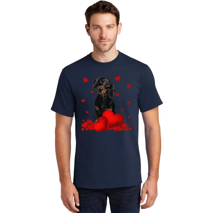 Valentines Day Love Hearts Dachshund Dog Puppy Lover Tall T-Shirt