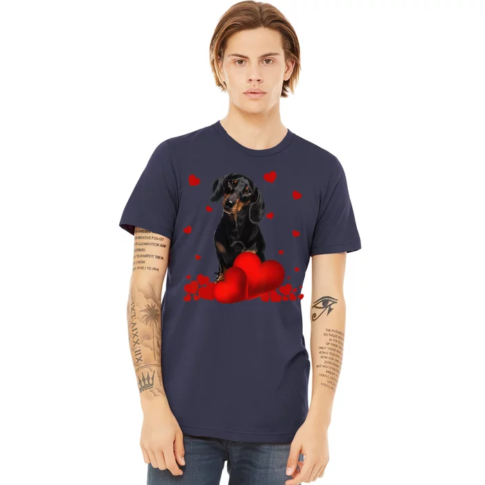 Valentines Day Love Hearts Dachshund Dog Puppy Lover Premium T-Shirt