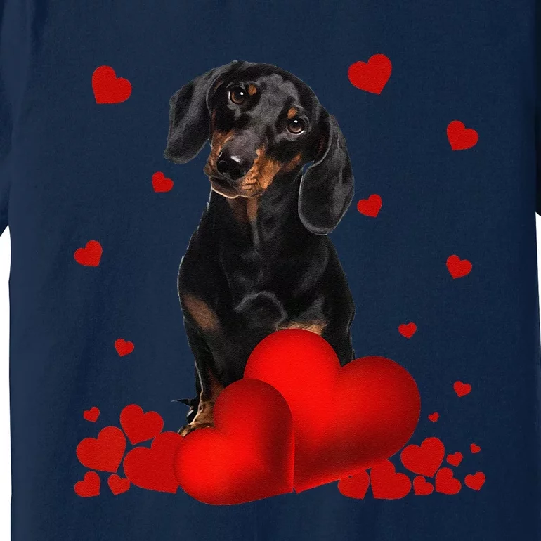 Valentines Day Love Hearts Dachshund Dog Puppy Lover Premium T-Shirt