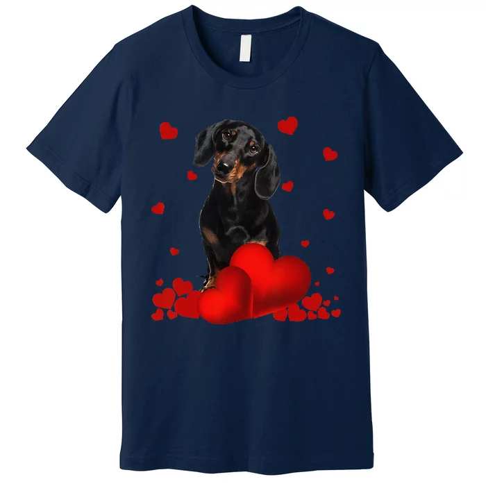 Valentines Day Love Hearts Dachshund Dog Puppy Lover Premium T-Shirt