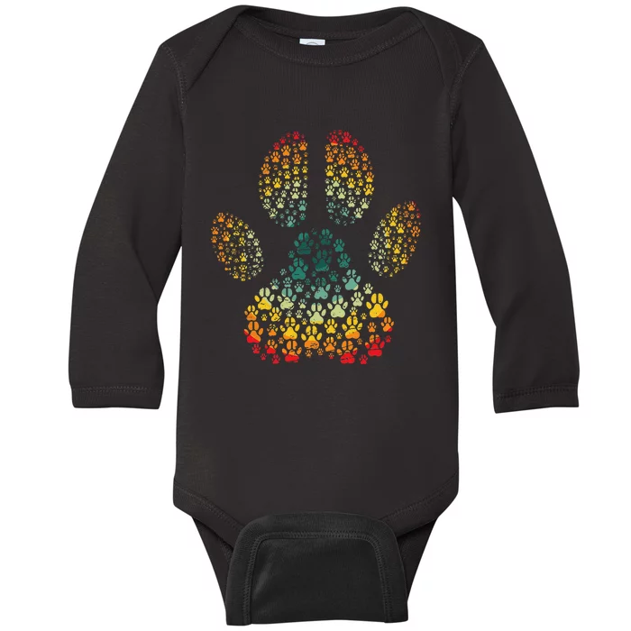 Vintage Dog Love Retro Paw Print Pet Puppy Lover Baby Long Sleeve Bodysuit