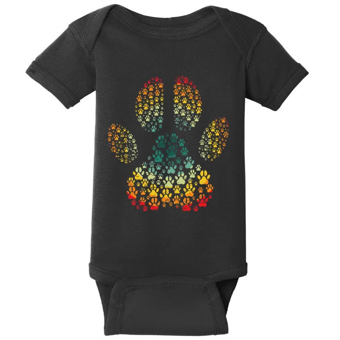 Vintage Dog Love Retro Paw Print Pet Puppy Lover Baby Bodysuit