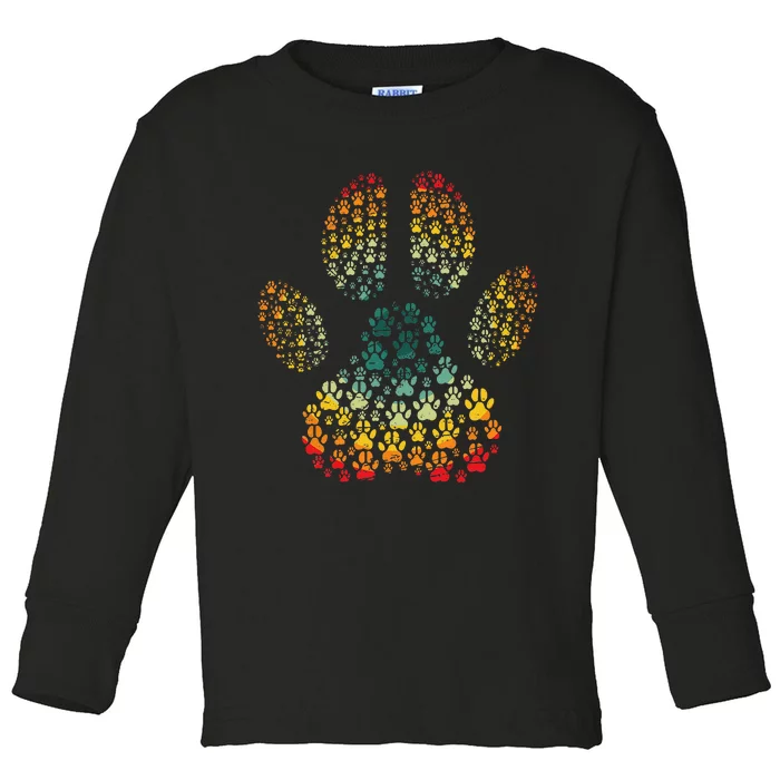 Vintage Dog Love Retro Paw Print Pet Puppy Lover Toddler Long Sleeve Shirt