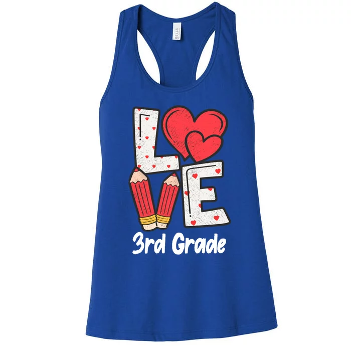 Valentines Day Love 3rd Grade Squad Teacher Life Heart Gift Women's Racerback Tank