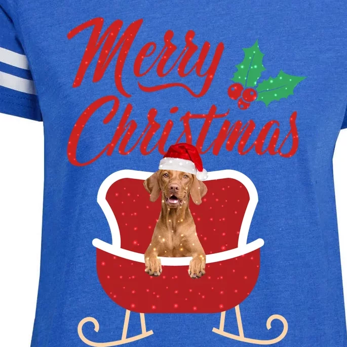 Vizsla Dog Merry Christmas Design For The Holiday Season! Enza Ladies Jersey Football T-Shirt