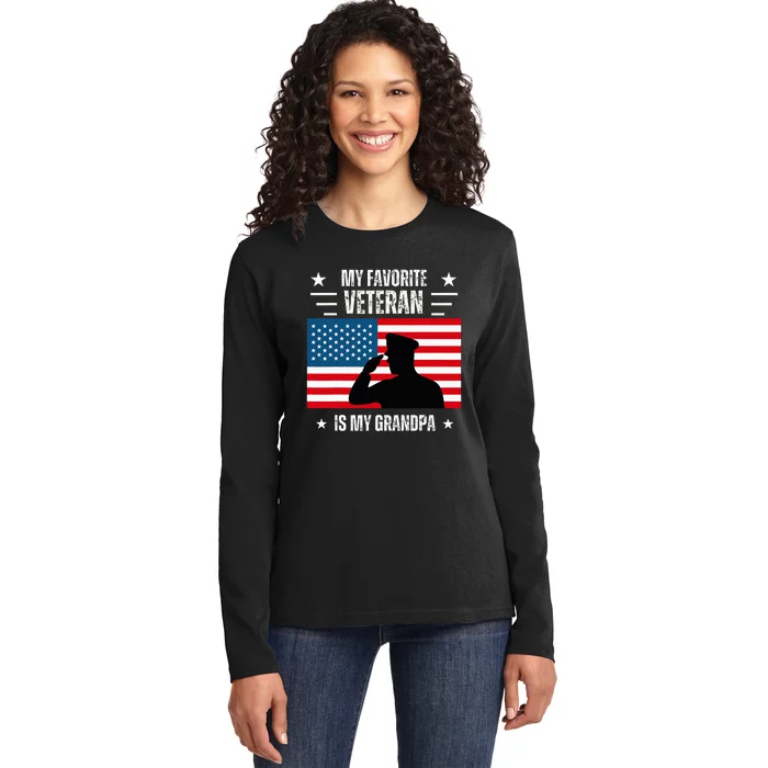 Veterans Day Military My Favorite Veteran Is My Grandpa Kids Ladies Long Sleeve Shirt