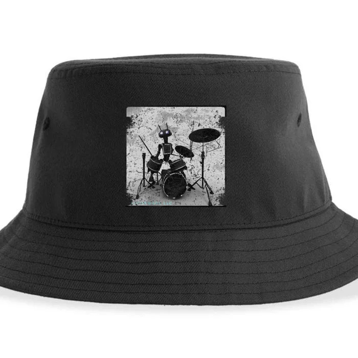 Vintage Distressed Machine Learning AI Robot Music Drummer Sustainable Bucket Hat