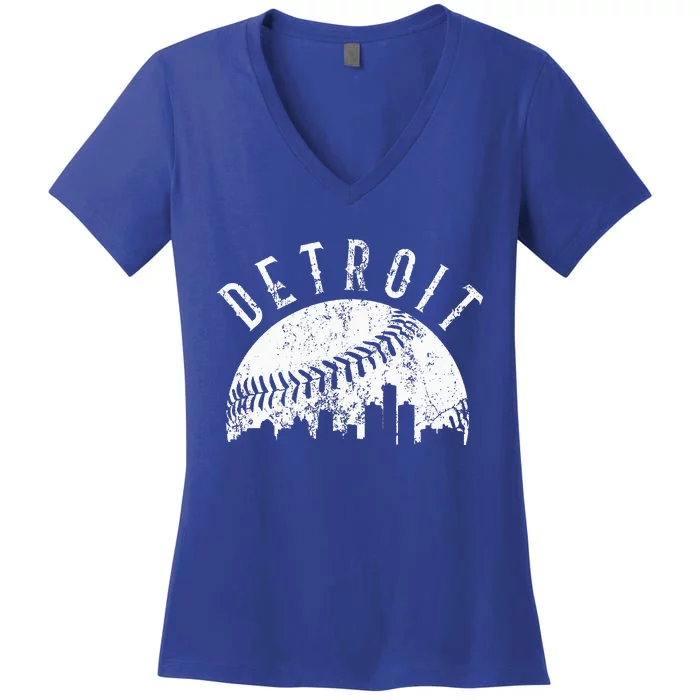 Vintage Detroit Michigan Skyline Apparel Women's V-Neck T-Shirt