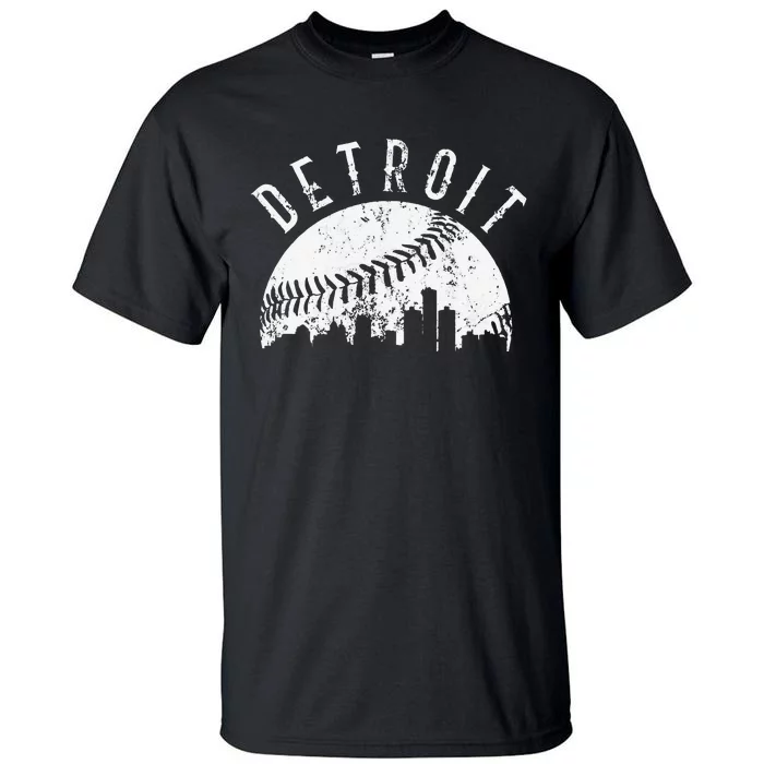 Vintage Detroit Michigan Skyline Apparel baseball Tall T-Shirt