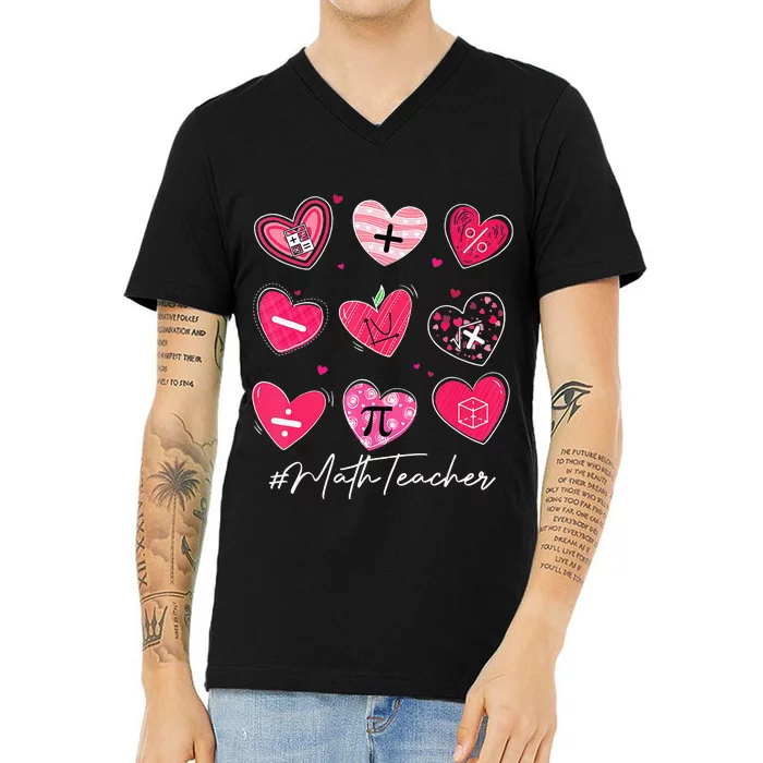 Valentine's Day Math Teacher Pi Math Lover V-Neck T-Shirt