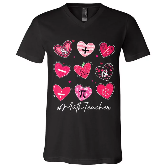 Valentine's Day Math Teacher Pi Math Lover V-Neck T-Shirt