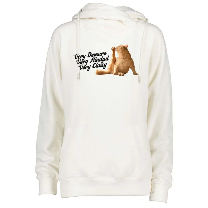 Very Demure Mindful Classy Meme Funny Cat Womens Funnel Neck Pullover Hood