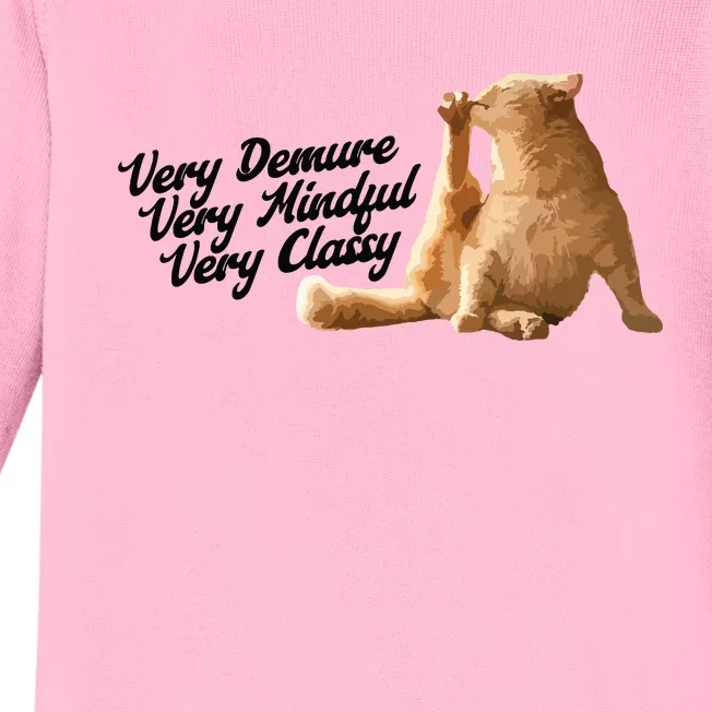 Very Demure Mindful Classy Meme Funny Cat Baby Long Sleeve Bodysuit