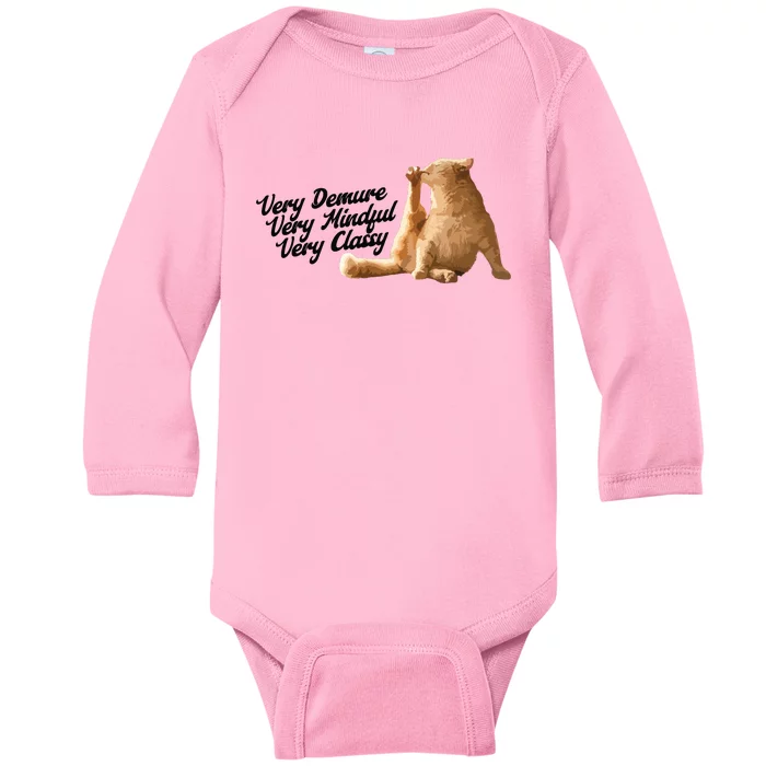 Very Demure Mindful Classy Meme Funny Cat Baby Long Sleeve Bodysuit