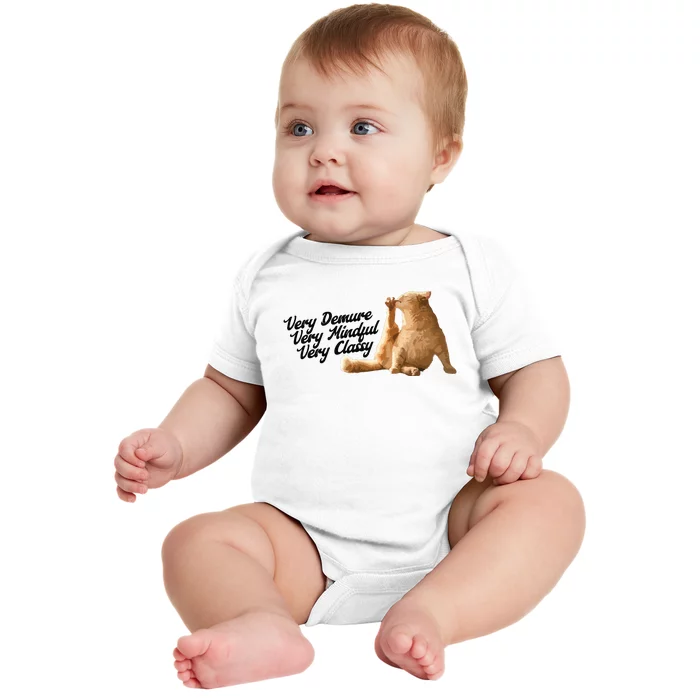 Very Demure Mindful Classy Meme Funny Cat Baby Bodysuit