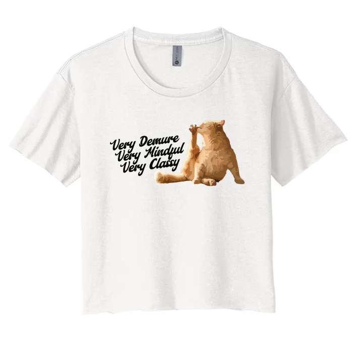 Very Demure Mindful Classy Meme Funny Cat Women's Crop Top Tee