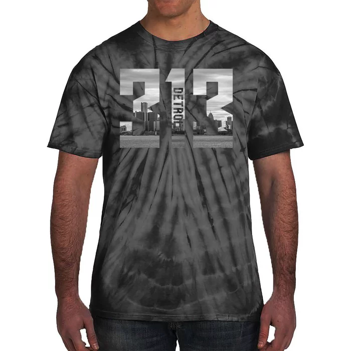 Vintage Detroit Michigan 313 Area Code Skyline Tie-Dye T-Shirt