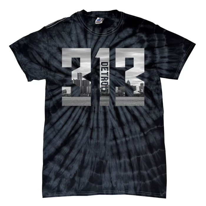 Vintage Detroit Michigan 313 Area Code Skyline Tie-Dye T-Shirt