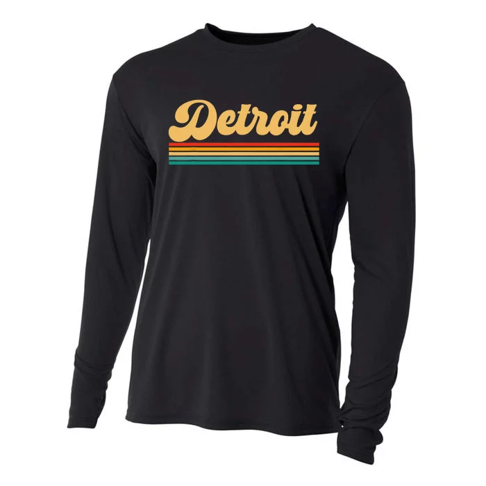 Vintage Detroit Michigan Skyline Cooling Performance Long Sleeve Crew