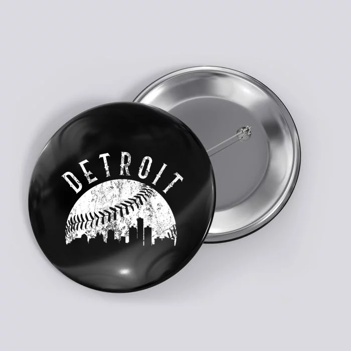 Vintage Detroit Michigan Skyline Apparel Button