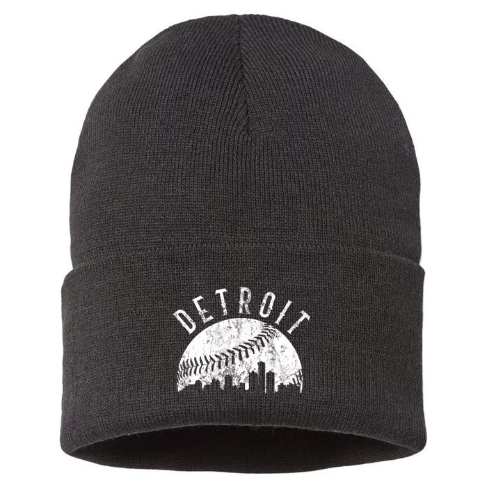 Vintage Detroit Michigan Skyline Apparel Sustainable Knit Beanie