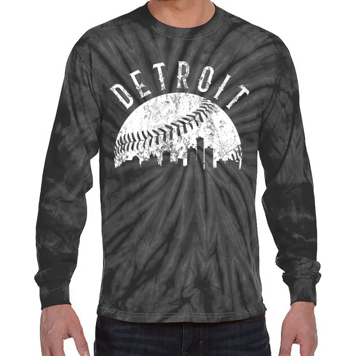 Vintage Detroit Michigan Skyline Apparel Tie-Dye Long Sleeve Shirt