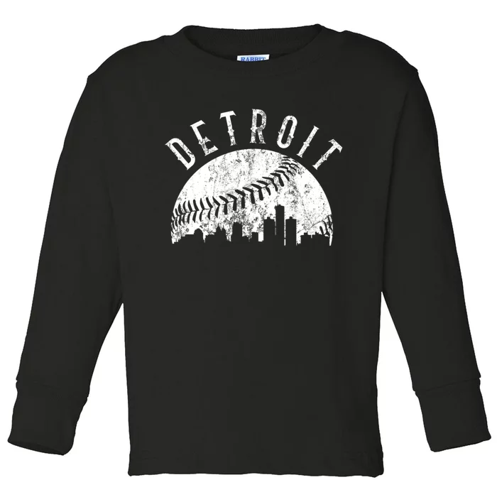 Vintage Detroit Michigan Skyline Apparel Toddler Long Sleeve Shirt