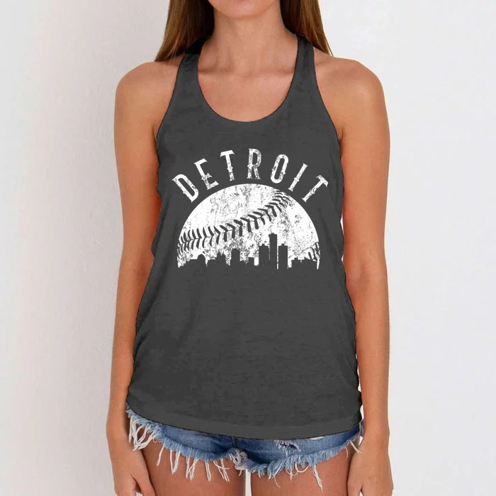 Vintage Detroit Michigan Skyline Apparel Women's Knotted Racerback Tank