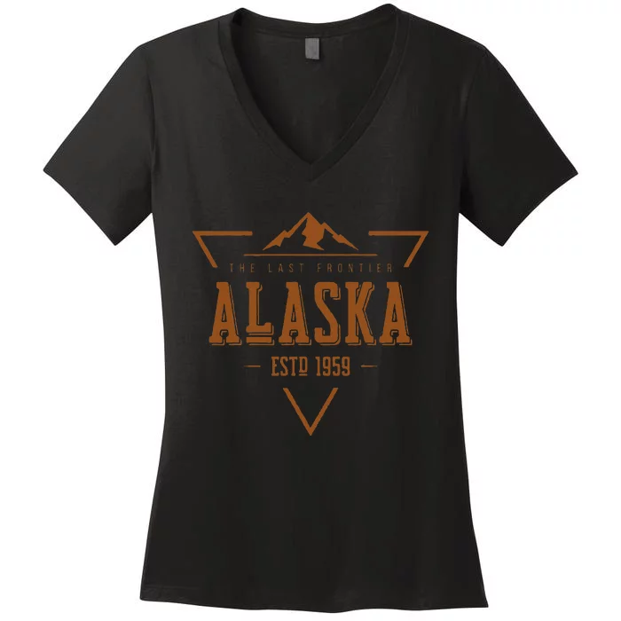 Vintage Denali Mountain Alaska The Last Frontier Women's V-Neck T-Shirt