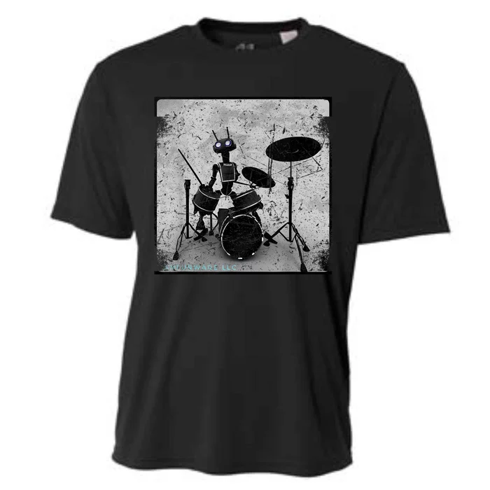 Vintage Distressed Machine Learning AI Robot Music Drummer Cooling Performance Crew T-Shirt