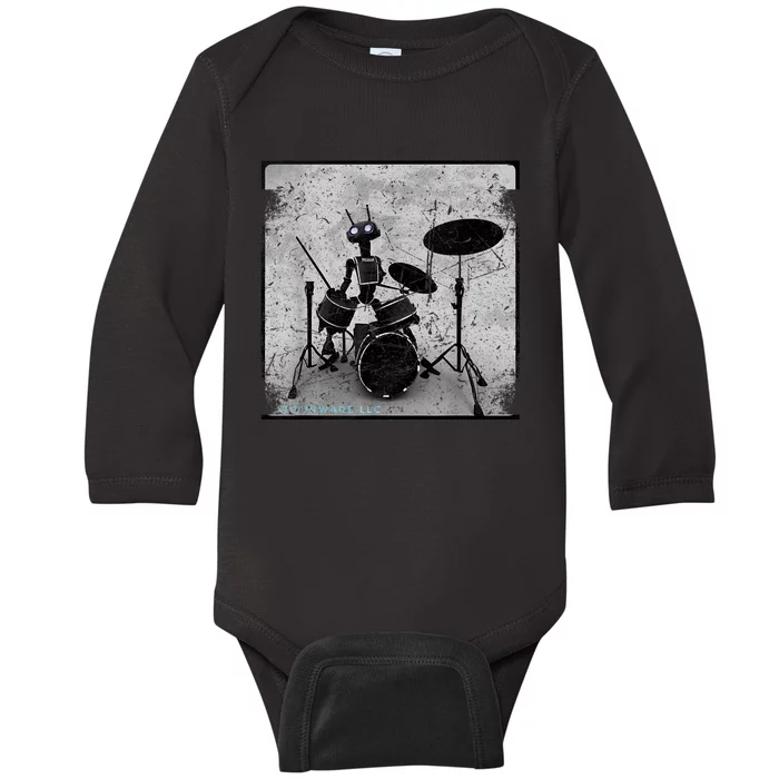 Vintage Distressed Machine Learning AI Robot Music Drummer Baby Long Sleeve Bodysuit