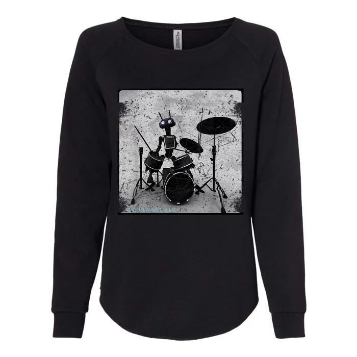 Vintage Distressed Machine Learning AI Robot Music Drummer Womens California Wash Sweatshirt