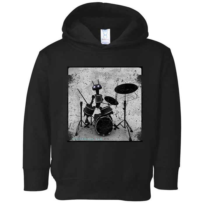 Vintage Distressed Machine Learning AI Robot Music Drummer Toddler Hoodie