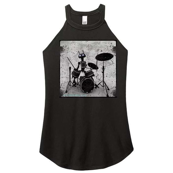 Vintage Distressed Machine Learning AI Robot Music Drummer Women’s Perfect Tri Rocker Tank