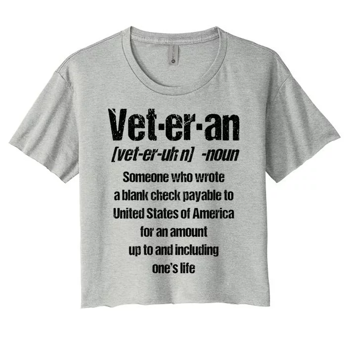 Veterans Day Memorial Day Funny Veteran Noun Us Soldier Great Gift Women's Crop Top Tee